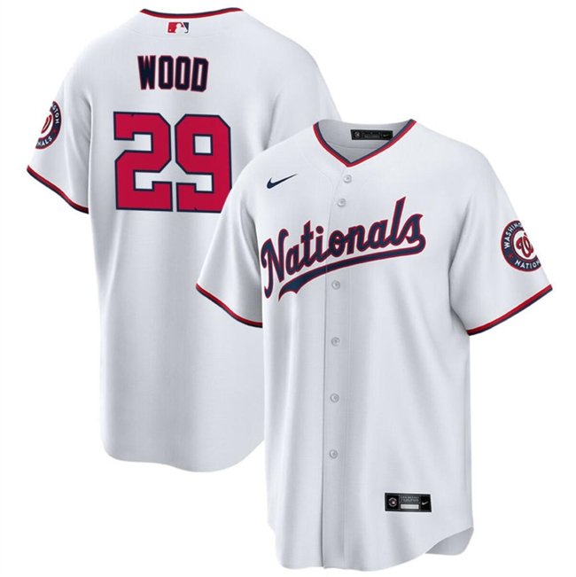 Men's Washington Nationals #29 James Wood White 2024 Home Limited  Stitched Baseball Jersey