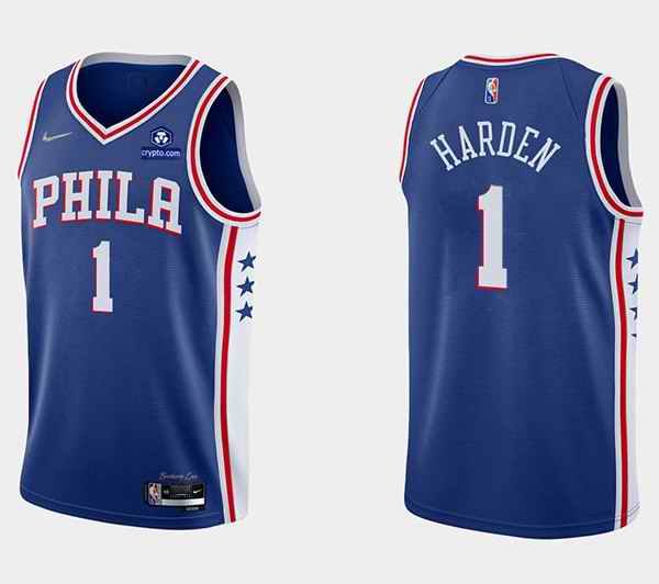 Men's Philadelphia 76ers #1 James Harden Royal 75th Anniversary Icon Edition Swingman Stitched Jersey