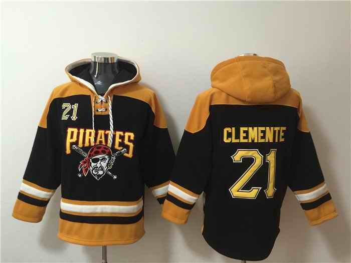 Men's Pittsburgh Pirates #21 Roberto Clemente Ageless Must-Have Lace-Up Pullover Hoodie