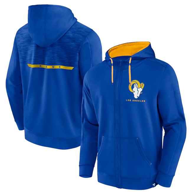 Men's Los Angeles Rams Blue Defender Evo Full-Zip Hoodie