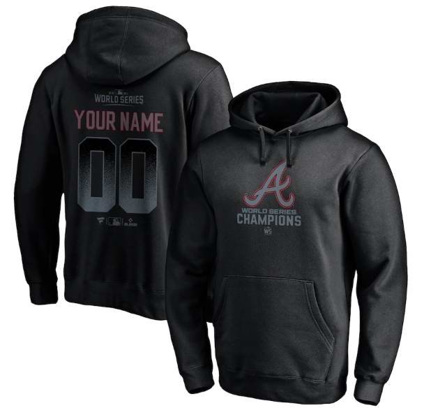 Men's Atlanta Braves Black 2021 World Series Champions Custom Name & Number Pullover Hoodie