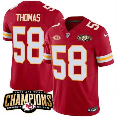 Men's Kansas City Chiefs #58 Derrick Thomas Red 2023 F.U.S.E. AFC West Champions With NKH Patch Vapor Untouchable Limited Stitched Jersey