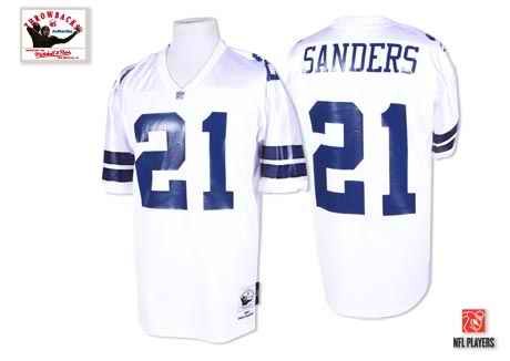 Mitchell & Ness 1995 Cowboys #21 Deion Sanders White Stitched Throwback NFL Jersey