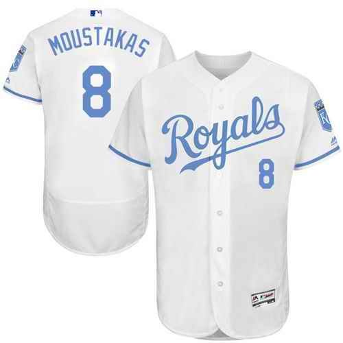 Royals #8 Mike Moustakas White Flexbase Authentic Collection 2016 Father's Day Stitched MLB Jersey