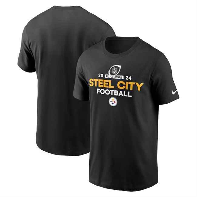 Men's Pittsburgh Steelers Black 2024 Playoffs T-Shirt