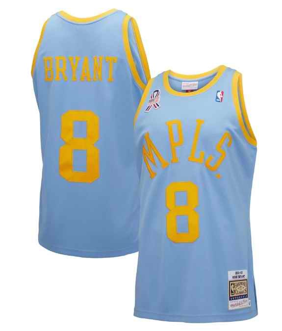 Men's Los Angeles Lakers #8 Kobe Bryant Light Blue Hardwood Classics 2001-02 Stitched Basketball Jersey