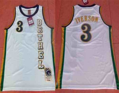 76ers #3 Allen Iverson White Bethel High School Stitched NBA Jersey