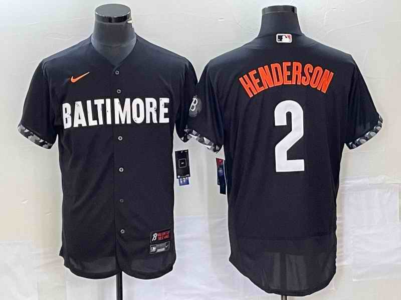 Men's Baltimore Orioles #2 Gunnar Henderson Black 2023 City Connect Flex Base Stitched Baseball Jersey