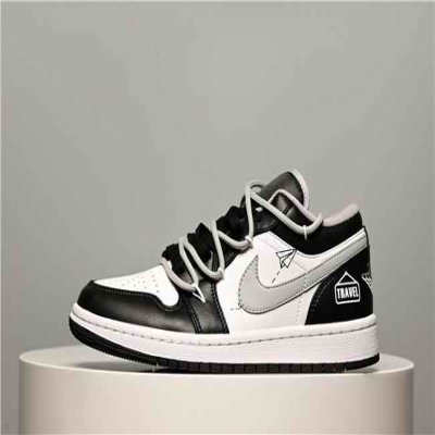 Women's Running Weapon Air Jordan 1 Low Black/White/Grey Shoes 0391