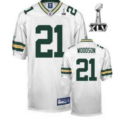 Men's Green Bay Packers #21 Charles Woodson White With SB Stitched NFL Jersey