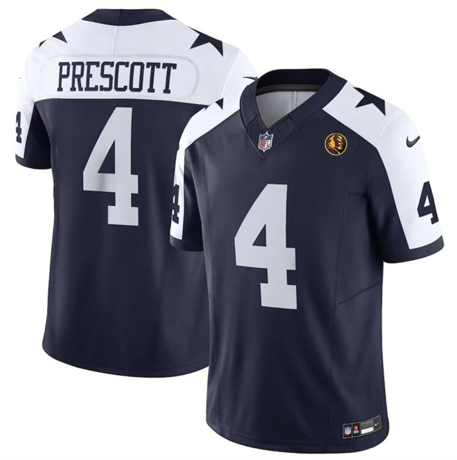 Men's Dallas Cowboys #4 Dak Prescott Navy 2023 F.U.S.E. With John Madden Patch Vapor Limited Stitched Football Jersey