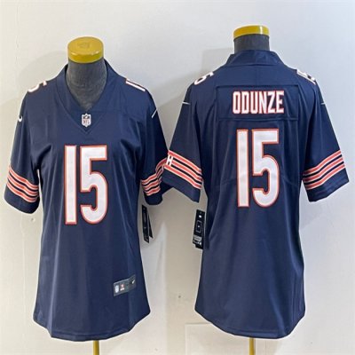 Women's Chicago Bears #15 Rome Odunze Navy 2024 Draft Vapor Stitched Jersey(Run Small)