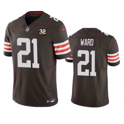 Men's Cleveland Browns #21 Denzel Ward Brown 2023 F.U.S.E. With Jim Brown Memorial Patch Vapor Untouchable Limited Stitched Jersey