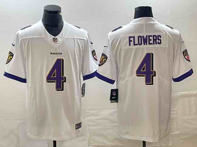 Men's Baltimore Ravens #4  Zay Flowers White Vapor Untouchable Football Jersey