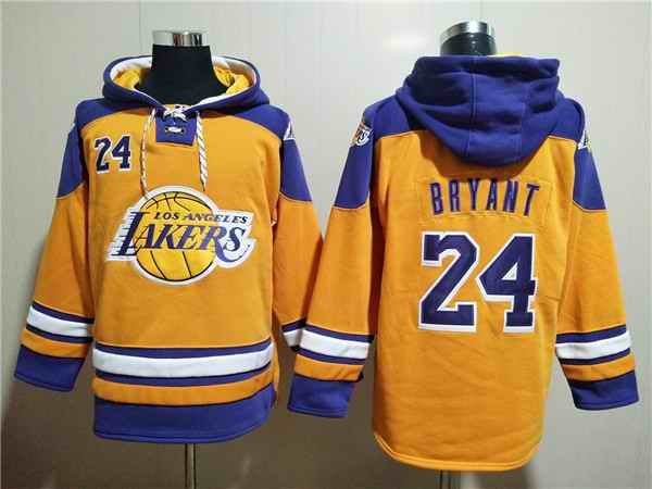 Men's Los Angeles Lakers #24 Kobe Bryant Yellow Lace-Up Pullover Hoodie