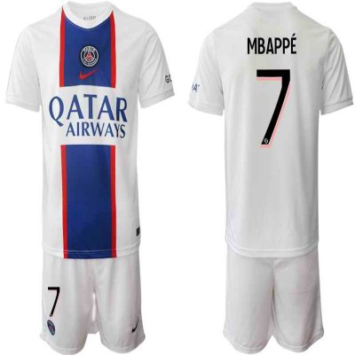 Men's Paris Saint-Germain #7 Mbapp' 2023 White Away Soccer Jersey Suit