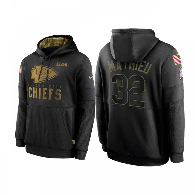 Men's Kansas City Chiefs #32 Tyrann Mathieu 2020 Black Salute to Service Sideline Performance Pullover Hoodie