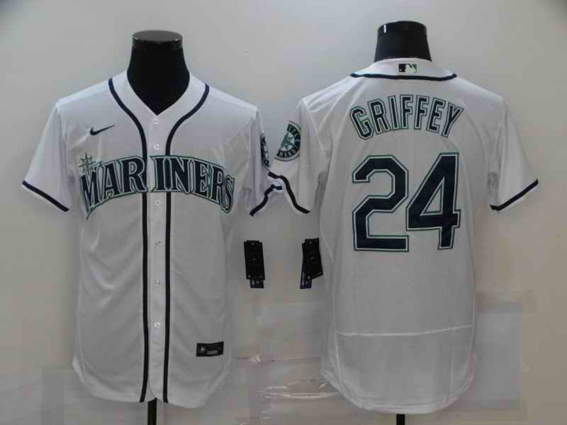 Men's Seattle Mariners #24 Ken Griffey White Flex Base Stitched jersey