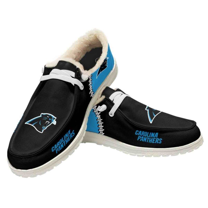 Women's Carolina Panthers Loafers Lace Up Fuzzy Lined Shoes 002 (Pls check description for details)