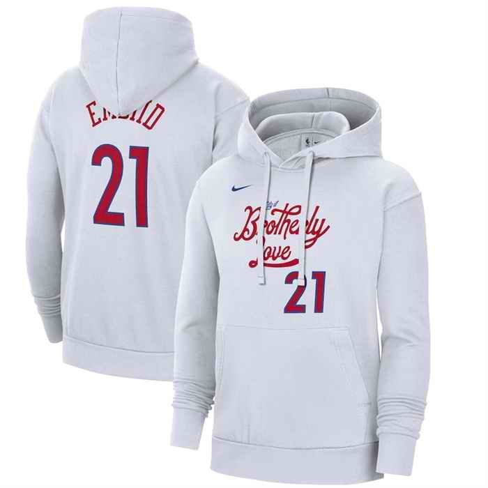 Men's Philadelphia 76ers #21 Joel Embiid White 2022/23 City Edition Name & Number  Essential Pullover Hoodie