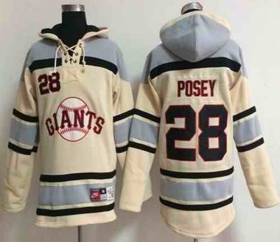 Giants #28 Buster Posey Cream Sawyer Hooded Sweatshirt MLB Hoodie