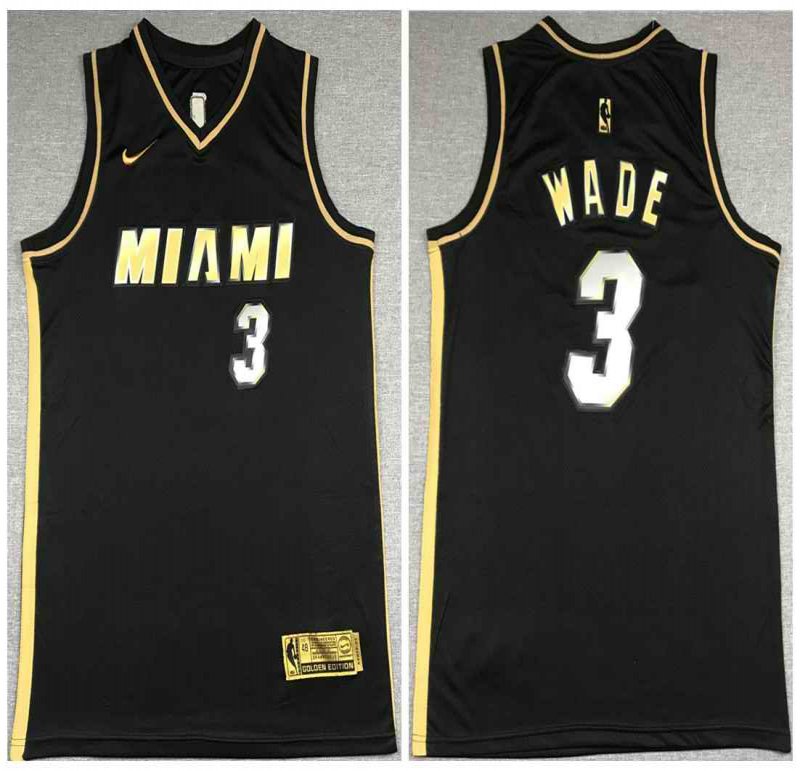 Men's Miami Heat #3 Dwyane Wade Black Gold Edition Vice Stitched Jersey