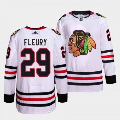 Men's Chicago Blackhawks #29 Marc-Andre Fleury White Stitched Jersey