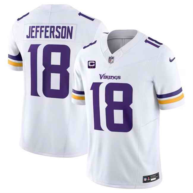 Men's Minnesota Vikings #18 Justin Jefferson White 2024 F.U.S.E. With 2-Star C Patch Vapor Limited Stitched Jersey