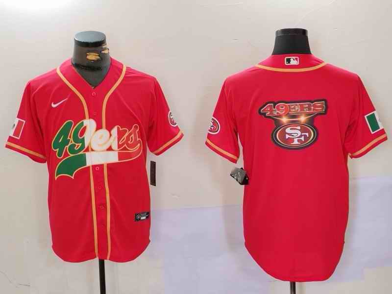 Men's San Francisco 49ers Team Big Logo Red Mexico With Patch Stitched Baseball Jersey