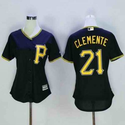 Pirates #21 Roberto Clemente Black Women's Alternate Stitched MLB Jersey