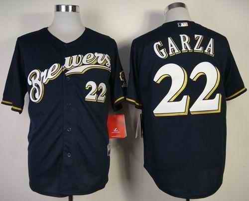 Brewers #22 Matt Garza Navy Blue Cool Base Stitched MLB Jersey