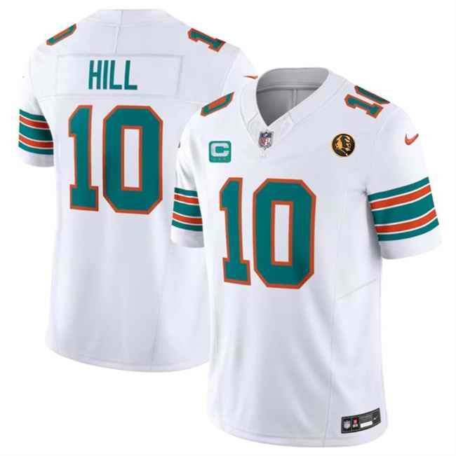 Men's Miami Dolphins #10 Tyreek Hill White 2023 F.U.S.E. Alternate With John Madden Patch And 3-Star C Patch Vapor Limited Stitched Football Jersey