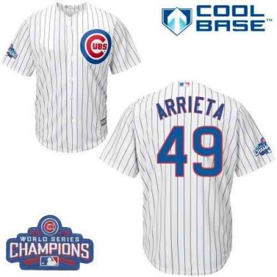 Cubs #49 Jake Arrieta White Home 2016 World Series Champions Stitched Youth MLB Jersey