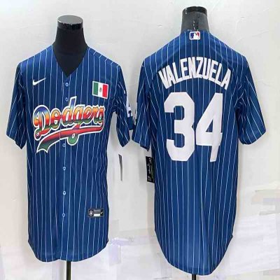 Men's Los Angeles Dodgers #34 Toro Valenzuela Navy Mexico Rainbow Cool Base Stitched Baseball Jersey