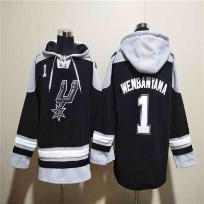 Men's San Antonio Spurs #1 Victor Wembanyama Black Ageless Must-Have Lace-Up Pullover Hoodie