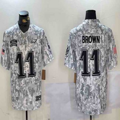 Men's Philadelphia Eagles #11 A. J. Brown 2024 F.U.S.E Arctic Camo Salute to Service Limited Stitched Football Jersey