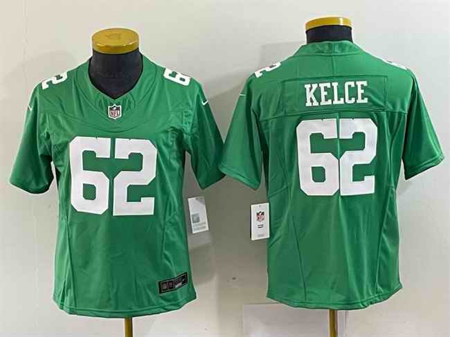 Women's Philadelphia Eagles #62 Jason Kelce Green 2023 F.U.S.E. Stitched Football Jersey(Run Small)