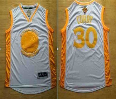 Warriors #30 Stephen Curry White(Gold No.) Stitched NBA Jersey