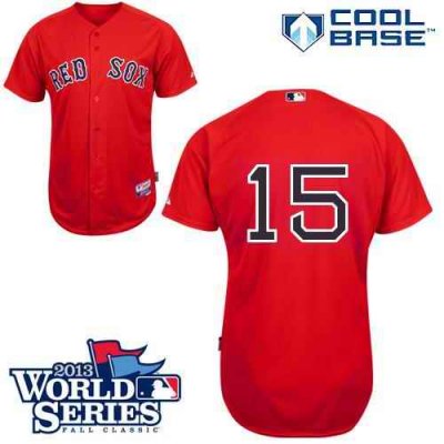 Red Sox #15 Dustin Pedroia Red Cool Base 2013 World Series Patch Stitched MLB Jersey