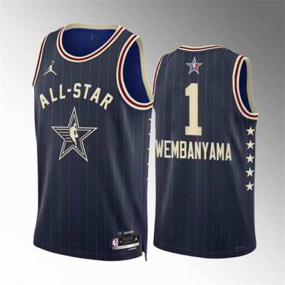 Men's 2024 All-Star #1 Victor Wembanyama  Navy Stitched Basketball Jersey