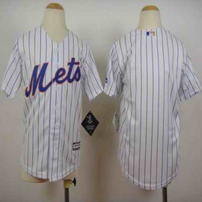 Mets Blank White(Blue Strip) Home Cool Base Stitched Youth MLB Jersey