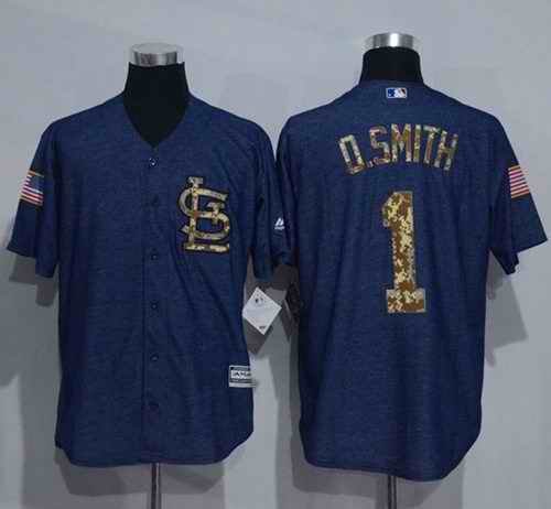 Cardinals #1 Ozzie Smith Denim Blue Salute to Service Stitched MLB Jersey