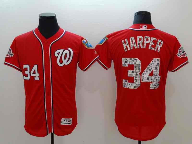 Men's Washington Nationals #34 Bryce Harper Red 2018 Spring Training Flexbase Stitched MLB Jersey