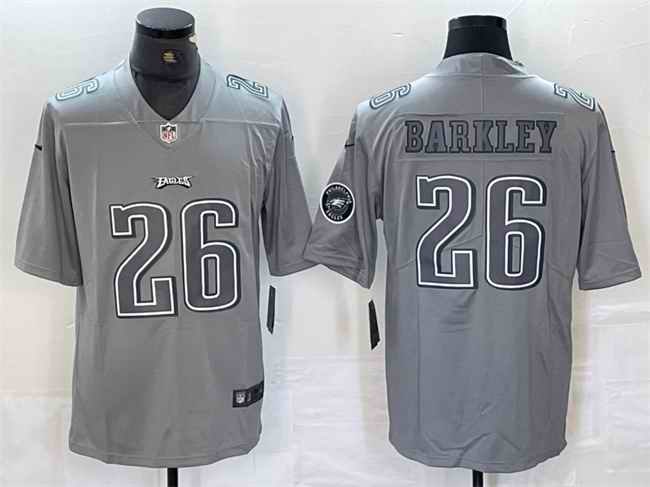 Men's Philadelphia Eagles #26 Saquon Barkley Grey With Patch Atmosphere Fashion Stitched Jersey