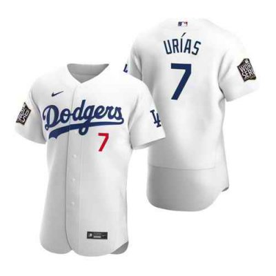 Men's Los Angeles Dodgers #7 Julio Urias White 2020 World Series Sttiched Jersey