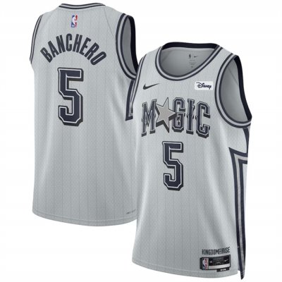 Men's Orlando Magic #5 Paolo Banchero Silver 2024/25 City Edition Stitched Basketball Jersey