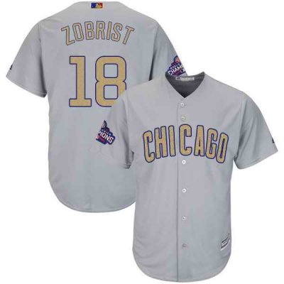 Men's Chicago Cubs #18 Ben Zobrist World Series Champions Gold Program Cool Base Stitched MLB Jersey