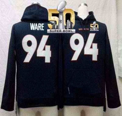 Nike Broncos #94 DeMarcus Ware Navy Blue Super Bowl 50 Youth Pullover NFL Hoodie