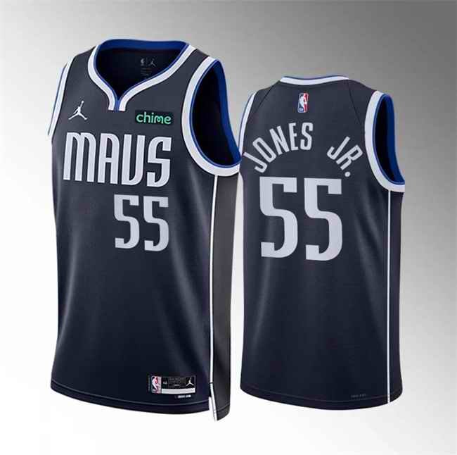 Men's Dallas Mavericks #55 Derrick Jones Jr Navy Statement Edition  Stitched Basketball Jersey