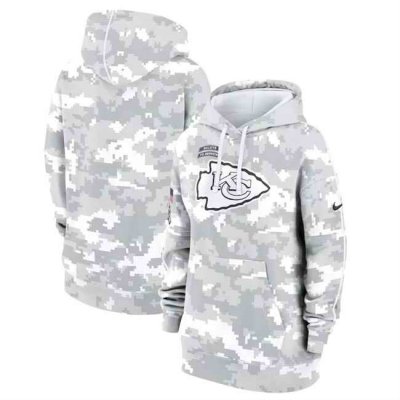 Women's Kansas City Chiefs 2024 Arctic Camo Salute To Service Club Fleece Pullover Hoodie(Run Small)